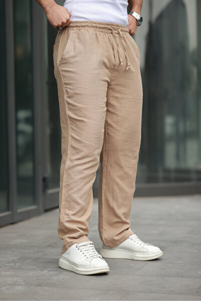 comstar Men's Elastic Waist Loose Mink Linen Baggy Trousers