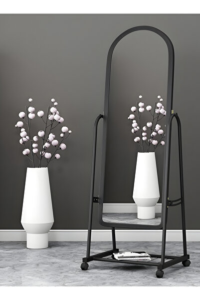 Taimi Simple And Elegant Mirror With Sturdy Stand, Black frame - 30W x 158L cm