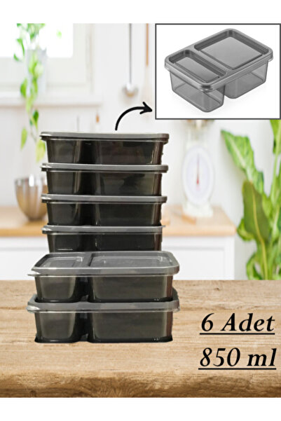 Bayev 6 Pieces AK546 2 Compartments Storage Container Lunch Box Breakfast Organizer Snack Bowl