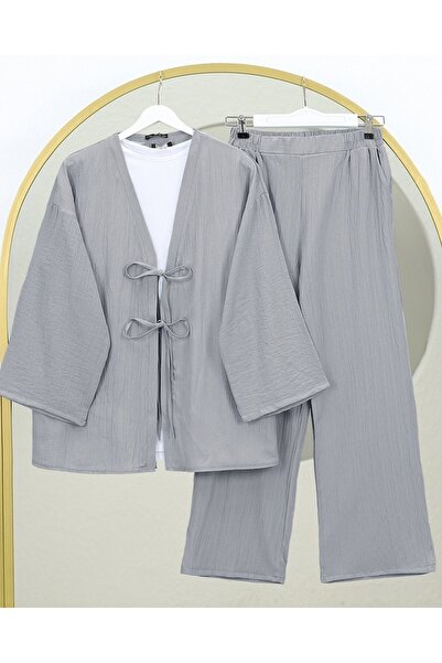 Modamorfo Crinkle Suit with Double Lace-Up Trousers - Gray