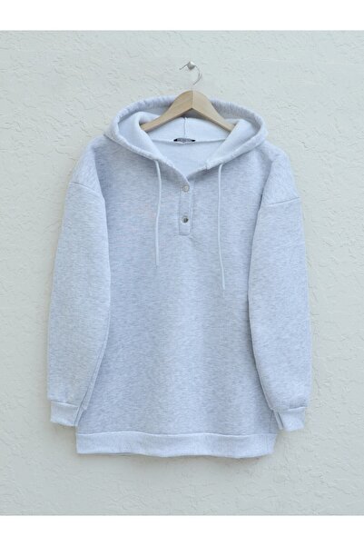 Modamorfo Світшот з капюшоном на кнопках і трьома нитками - світло-сірий