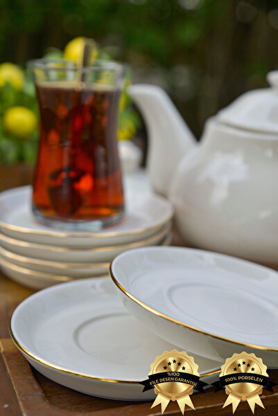 Heda Porselen Rüya Altın Yaldız 6 Adet 12 Cm Porselen Çay Tabağı Kırık Beyaz