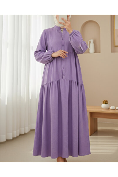 Modamorfo Judge Collar Half Button Cotton Ayrobin Dress -Lilac