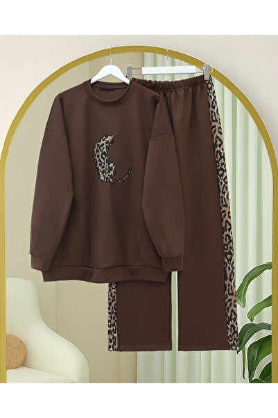 Modamorfo Scuba Suit with Leopard Figure and Patterned Trousers - Brown