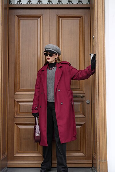 PERADO Palton de damă din catifea de calitate premium, căptușit, cu centură n...