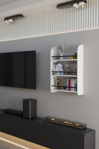 alpaevmobilya Modern Ahşap 3 Katlı 90 cm Çalışma Odası Kitaplık Rafı - Duvar Tipi Montessori Kitap Düzenleyici