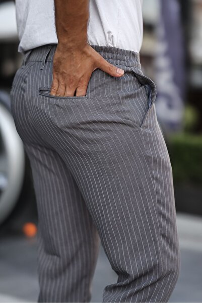 comstar Men's Slim Fit Straight Leg Smoked Striped Trousers