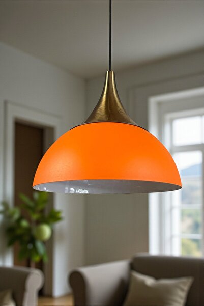 Bamyum Yimpi Mat Turuncu Avize Tekli Sarkıt Eskitme Kubbe Başlık Salon Mutfak...