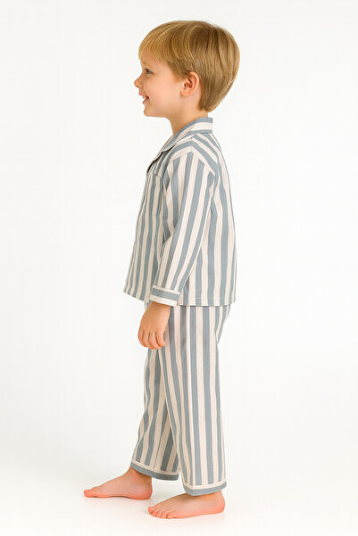 minibambi Set de pijamale unisex pentru copii din bumbac cu dungi albastre