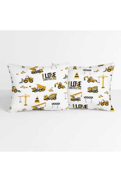 Bebek Özel 100% Cotton Children's Adult Pillowcase 50X70 cm (2 Pcs) with Construction Machinery Pattern