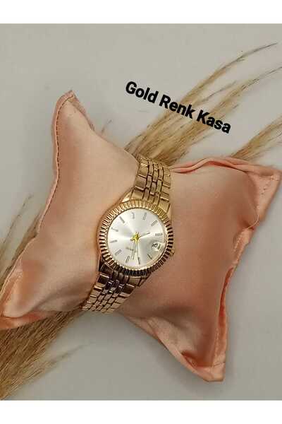 QUARTZ Rolexi Gold Color Steel Band Women's Wristwatch with Calendar