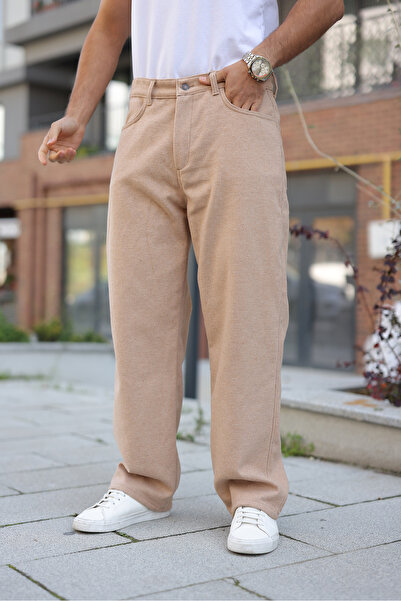 comstar Men's High Waist Wide Leg Casual Brown Baggy Trousers