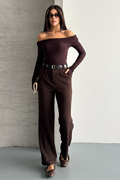 macharel jeans Women's Belted Lycra Palazzo Trousers