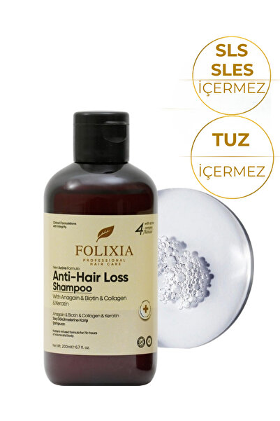 Folixia Saç Dökülmesine Karşı Hızlı Uzama Etkili Şampuan - Anagain™ + Biotin + Keratin+Collagen 200 ml