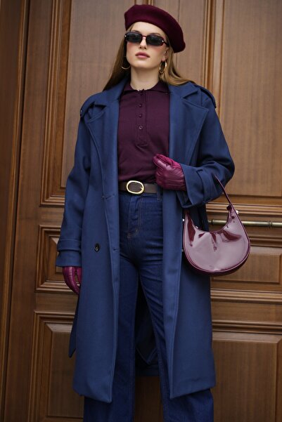 PERADO Palton de damă din catifea de calitate premium, căptușit, cu centură, ...