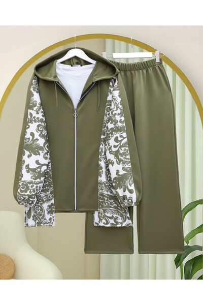 Modamorfo Zippered hooded patterned scuba suit - khaki