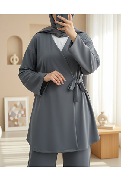 Modamorfo Buy Double Tie Scuba Kimono Set - Smoked