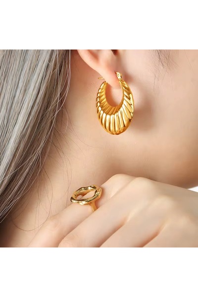 Siya Silver Kararmaz Çelik Altın Kaplama Vintage Midye Kadın Küpe - 2,8 cm