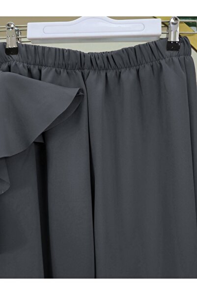 Modamorfo Button Detailed Stand Collar Shoulder Ruffle Scuba Suit Fume