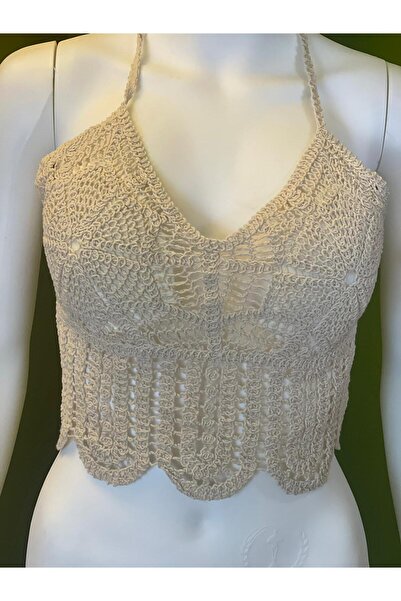 Gönülden Tasarım Özerl Design Δαντέλα Πλεκτό Μοντέλο Μπούστο Καπάκι Τυπικό Μέγεθος Μπλούζα Μπλούζα