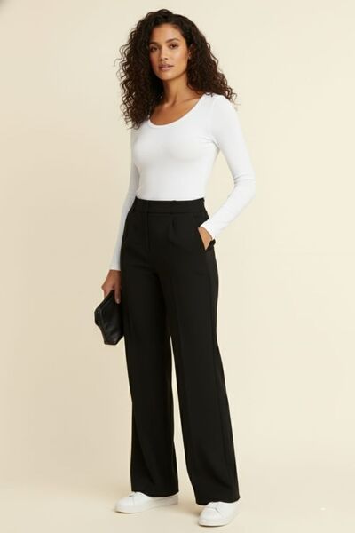 enmodaiçgiyim Black Women's High Waist Stretch Fabric Velcro Closure Palazzo Wide Leg Trousers