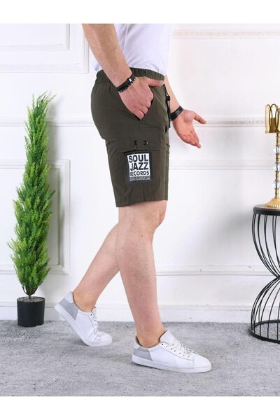 comstar Men's Parachute Printed Khaki Capri Shorts with Elastic Waist