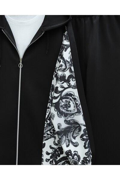 Modamorfo Zippered hooded patterned scuba suit - black