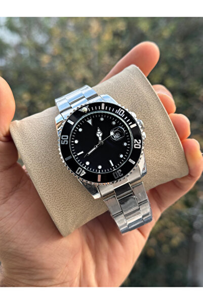 Tulpar Limited Edition Silver Steel Band Black Dial Calendar Men's Wristwatch