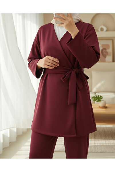 Modamorfo Buy Double Tie Scuba Kimono Set - Burgundy