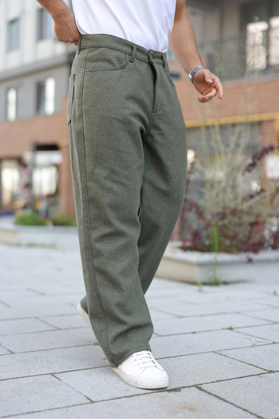 comstar Ανδρικό παντελόνι με ψηλόμεσο φαρδύ πόδι, casual χακί φαρδύ παντελόνι