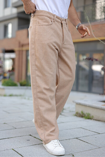 comstar Men's High Waist Wide Leg Casual Brown Baggy Trousers