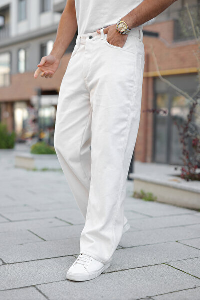comstar Men's High Waist Wide Leg Casual White Baggy Pants