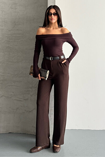 macharel jeans Women's Belted Lycra Palazzo Trousers