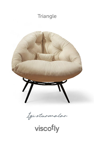 Viscofly Triangle Tekli Koltuk Berjer – Metal Ayaklı, Silinebilir Kumaş, Modern Tasarım- Krem