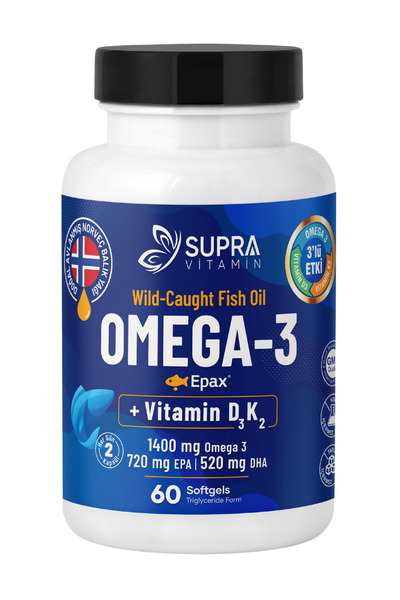 Supra Protein Epax® Omeg-3 Balık Yağı, 2.000 Mg Fish Oil + Vitamin D3 & K2, 60 Kapsül