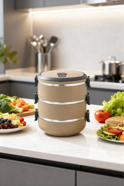 Tercih Home Freshbox 3 Katlı Sızdırmaz Yemek Termosu Sefer Tası 1,8 Lt Kahver...