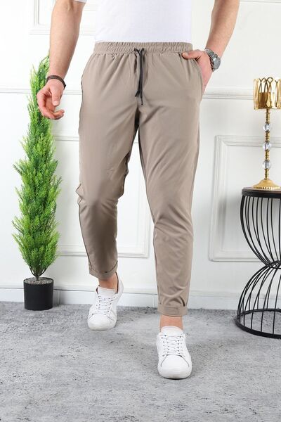 comstar Men's Elastic Waist Double Leg Stretchy Brown Trousers