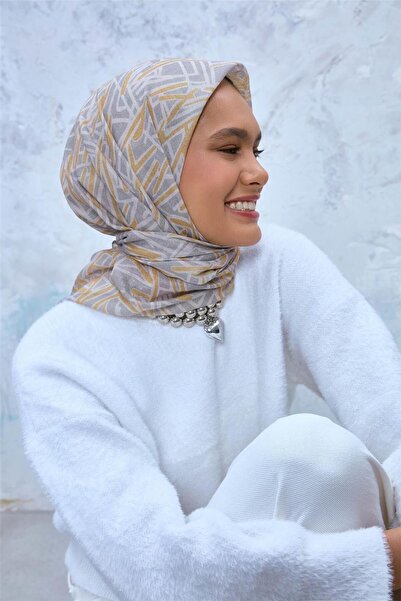 Silk Home Eșarfă moale din bumbac poliester, model geometric galben 90*90