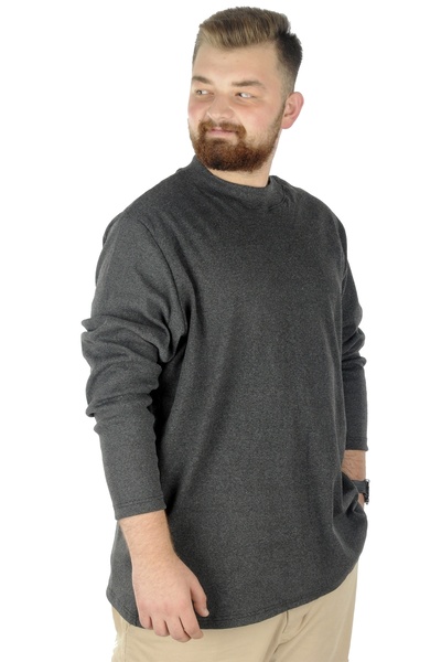 ModeXL Mode Xl Large Size Long Sleeve Half Fisherman Sweater 22558 Anthracite