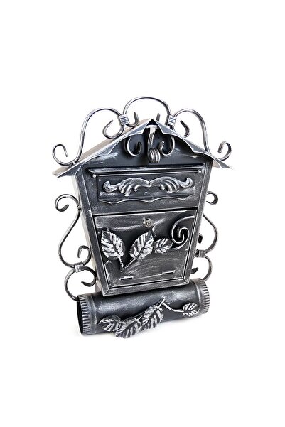 damech Mailbox with oblique newspaper slot, forged elements, silver, B5, 38x12.5x51.5 cm,