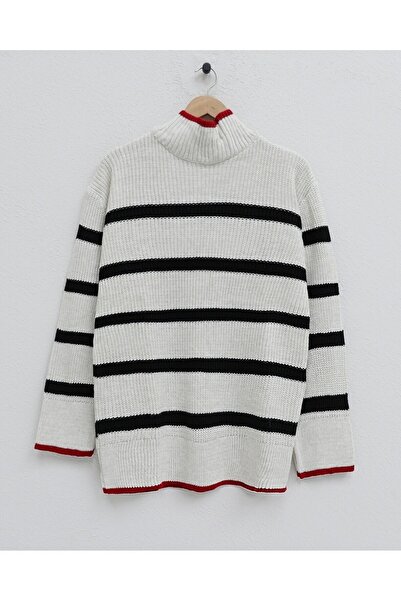 Modamorfo Half-Throated Formal Pattern Knitwear Tunic -Stone