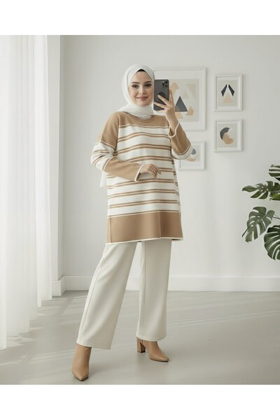 Modamorfo Crew Neck Casual Knitwear Tunic - Mink