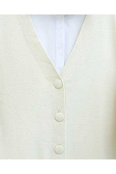 Modamorfo Buttoned Winter Hijab Knitwear Cardigan -Stone