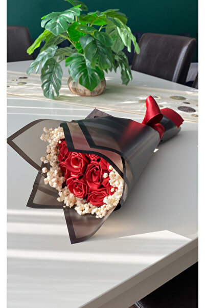 Buketim Seninle باقة من 10 وردات حمراء لا تذبل مع زهور الشيبس، هدية للحبيب، ز...