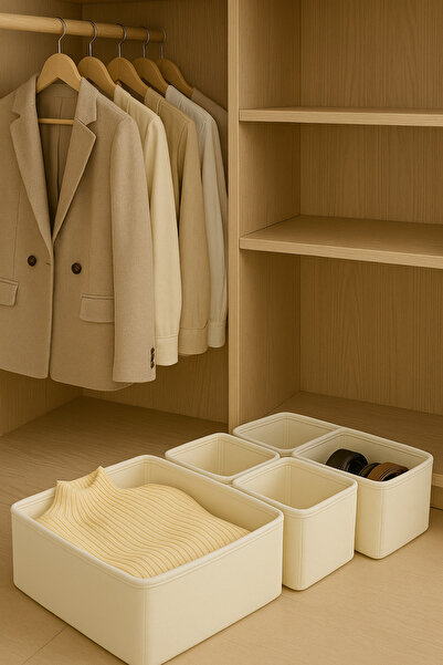 homyjr's Set de 4 cutii de organizare pentru sertar crem