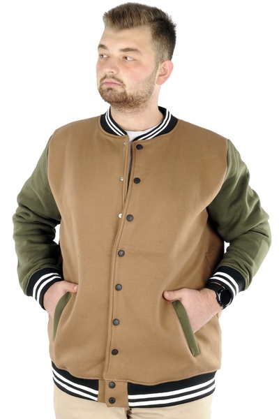 ModeXL Plus Size Men's College Coat with Snap Fasteners - Milky Brown 22619