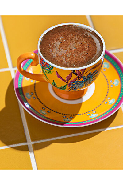 English Home Exotic Wild New Bone China 4 Parça 2 Kişilik Kahve Fincan Takımı Sarı