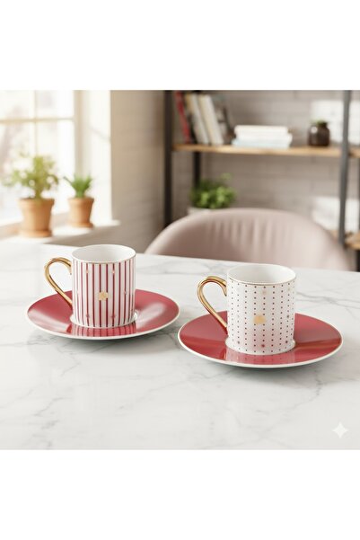 Jumbo Navy Kırmızı 2'li Kahve Fincan Takımı