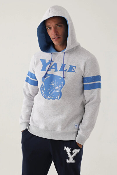 Yale Сніговий меланж з капюшоном і принтом спереду, чоловічий світшот