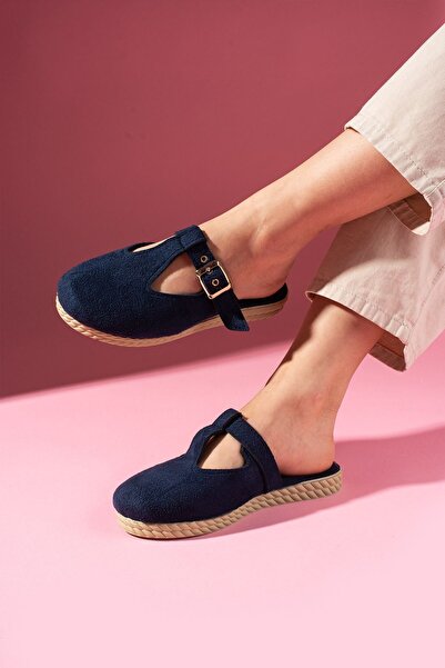 FUGA MODA Γυναικείες παντόφλες Sabrosa Navy Blue Suede με κλειστό μπροστινό μέρος με αγκράφα